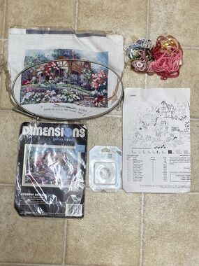 2/$30 Dimensions Country Cottage Counted Cross Stitch Kit with Threads Set